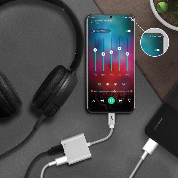 Adaptateur Audio Et Charge USB-C Vers USB-C / Jack 3.5mm, Akashi - Argent 23 Solution 2 en 1 avec audio et charge