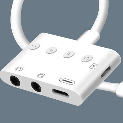 Adaptateur Audio Et Charge Lightning 4 En 1 Vers Double Jack 3.5mm / Lightning / USB-C 12cm, Splitter + Boutons De Contrôle, HL-108 - Blanc 29 Gérez facilement vos musiques
