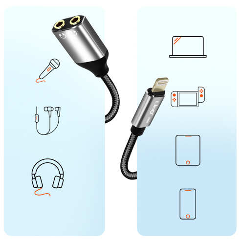 Adaptateur Audio Apple Lightning Mâle Vers Double Jack 3.5mm Femelle Pour Casques - LinQ 29 Splitter Lightning LinQ compatibilité élargie