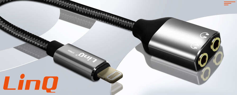 Adaptateur Audio Apple Lightning Mâle Vers Double Jack 3.5mm Femelle Pour Casques - LinQ 22 Adaptateur Audio Lightning Mâle vers Double Jack 3.5mm Femelle, Casques LinQ