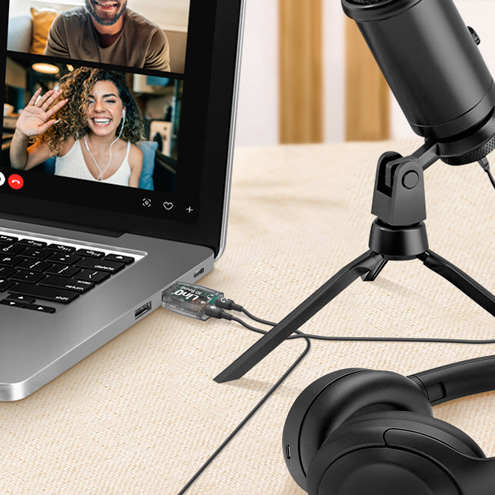 Adaptateur USB vers Jack 3.5mm LinQ noir, Branchez un microphone