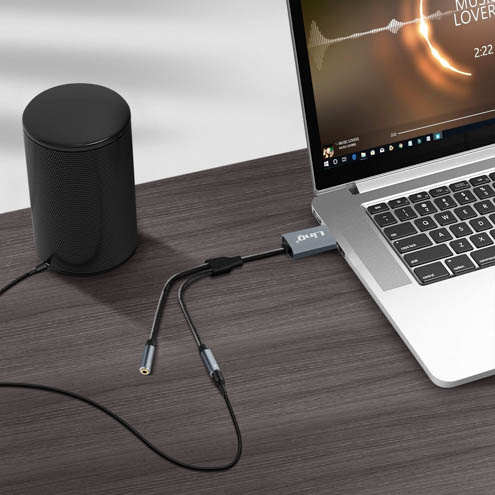 Adaptateur USB / 2x Jack 3.5mm U3532 LinQ en nylon tressé