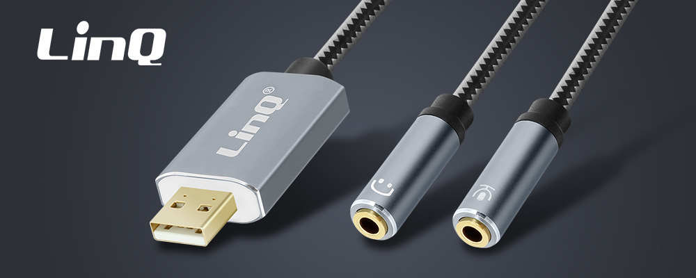 Adaptateur Splitter Audio USB vers 2x Jack 3.5 Femelles (Son + Micro), Nylon Tressé, LinQ