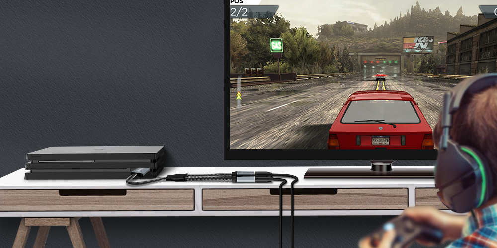 Adaptateur audio USB vers 2x Jack 3.5mm en nylon tressé - Plug & Play