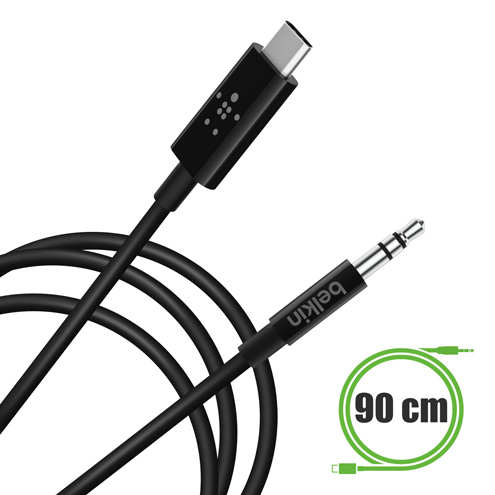 Câble Audio USB-C vers Jack 3,5mm Belkin Noir longueur de 90cm