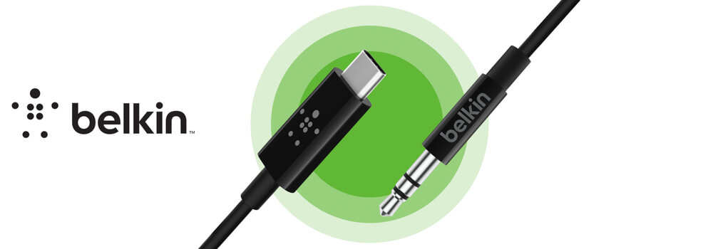 Câble Audio USB-C vers Jack 3,5mm Haute Qualité 90cm Belkin Noir