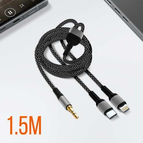 Câble adaptateur USB-C + Lightning vers Jack 3.5mm, LinQ - Noir