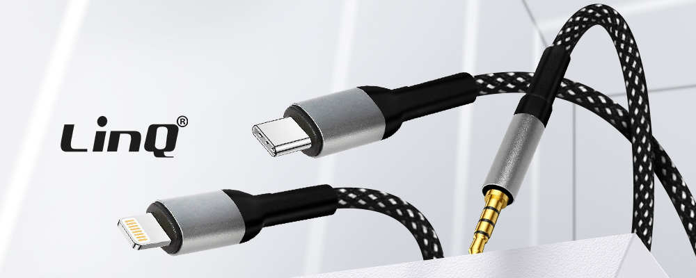 Câble adaptateur USB-C + Lightning vers Jack 3.5mm, LinQ - Noir