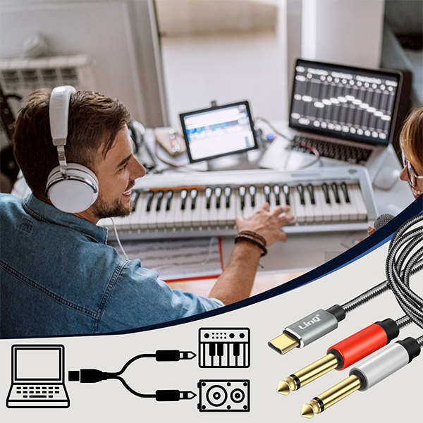 Câble Audio / Splitter USB-C Vers 2x Jack 6.35mm Mâle Nylon Tressé 1.5m, LinQ - Gris 21 Bénéficiez d'une qualité audio supérieure