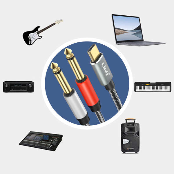 Câble Audio / Splitter USB-C Vers 2x Jack 6.35mm Mâle Nylon Tressé 1.5m, LinQ - Gris 22 Profitez d’une compatibilité étendue
