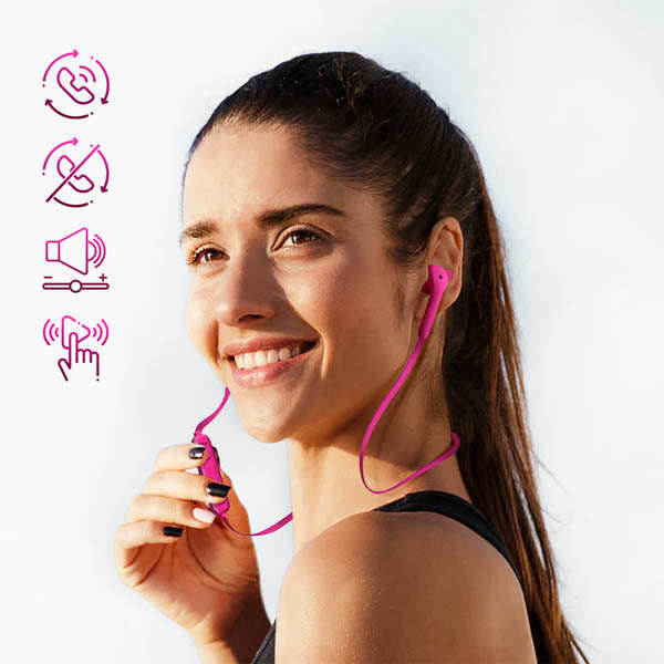 Écouteurs Filaire Bluetooth Defunc, Contour Oreille Télécommande Microphone, Autonomie 5h - Rose 24 Écouteurs Filaires Bluetooth Defunc rose micro et boutons de commande intégrés