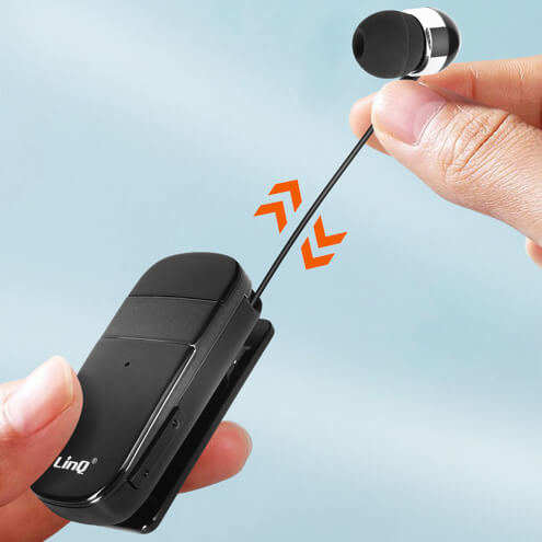Oreillette Bluetooth Intra-auriculaires, Autonomie 10 Heures Avec Câble Rétractable, LinQ R8344 - Noir 35 Oreillette Sans Fil Bluetooth LinQ R8344 Noir avec Câble rétractable