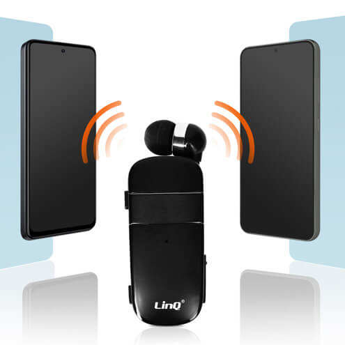 Oreillette Bluetooth Intra-auriculaires, Autonomie 10 Heures Avec Câble Rétractable, LinQ R8344 - Noir 31 Oreillette Sans Fil LinQ R8344 Noir avec Connexion multipoint