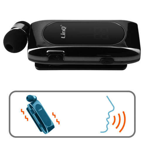 Oreillette Bluetooth LinQ R8388 Noir Fonction vibreur + annonce vocale de l'appelant