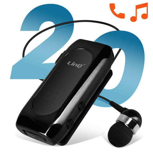 Oreillette Bluetooth Câble Rétractable LinQ R8388 Noir Autonomie de 20 heures