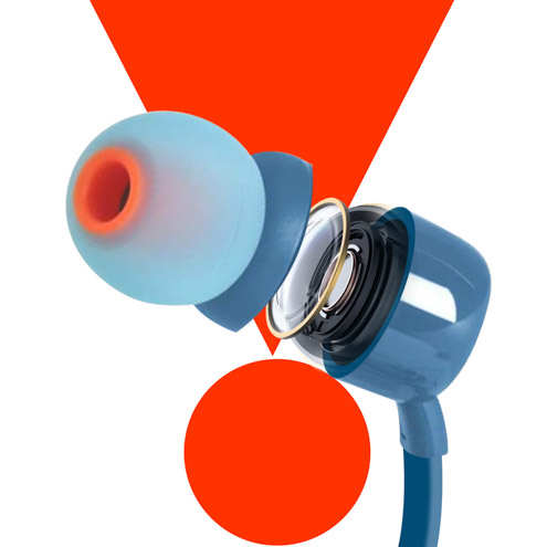 Écouteurs Filaires JBL T110 Intra-auriculaires Son Pure Bass, Kit Mains Libres - Prise 3.5mm - Bleu 25 Écouteurs filaires JBL Tune 110 bleu, avec Son Pure Bass