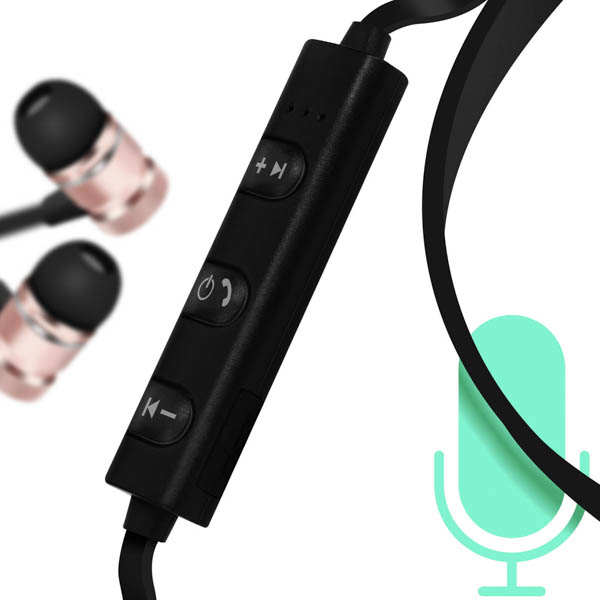 Écouteurs Bluetooth Stéréo Avec Télécommande, Anti Noeuds - Noir / Rose Gold 27 Écouteurs Sport noir et rose gold avec boutons de commande et microphone
