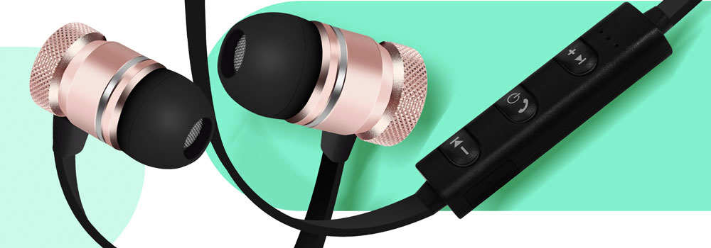 Écouteurs Bluetooth Stéréo Avec Télécommande, Anti Noeuds - Noir / Rose Gold 20 Écouteurs Bluetooth spécial Sport noir et rose gold avec fonction kit mains libres