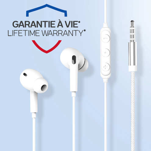 Écouteurs Force Play Jack 3.5mm, Garantie à Vie Et 100% Matériaux Recyclés - Blanc 25 Écouteurs Filaires Jack 3.5mm Garantie à vie 100% Recyclés Blanc, Force Play