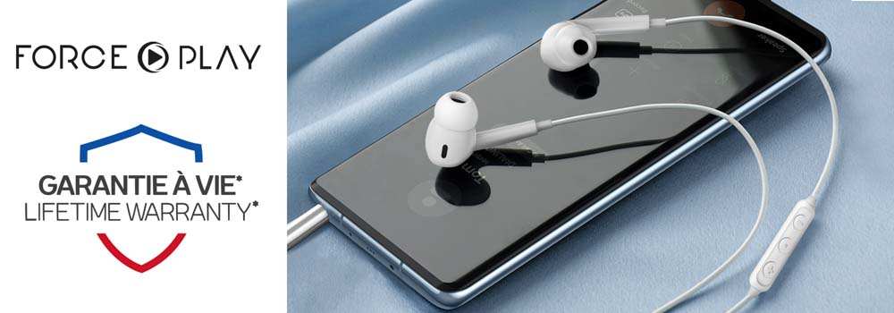 Écouteurs Force Play Jack 3.5mm, Garantie à Vie Et 100% Matériaux Recyclés - Blanc 20 Écouteurs Filaires Jack 3.5mm Garantie à vie 100% Recyclés Blanc, Force Play