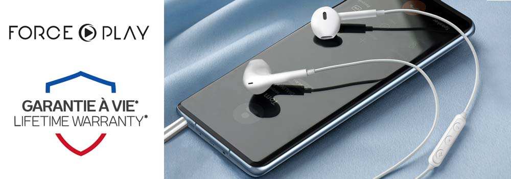 Écouteurs Force Play Jack 3.5mm Garantie à Vie et Matériau 100% Recyclés Blanc