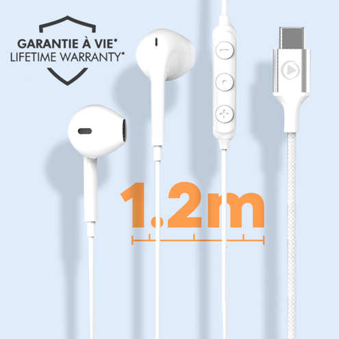 Écouteurs filaires USB-C Eco-conçus Force Play avec Câble tressé 1.2m