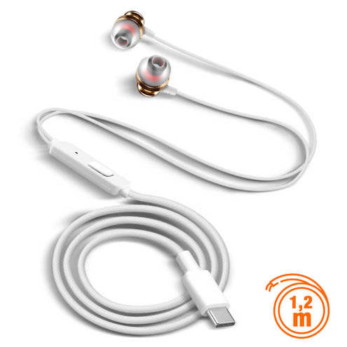 Écouteurs Filaires USB-C Intra-auriculaires Kit Mains Libres, LinQ - Blanc 22 Écouteurs Filaires Intra-auriculaires + Microphone Blanc, LinQ