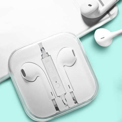 Écouteurs Kit Mains Libres Blanc Avec Télécommande + Micro Spécial Apple 25 Écouteurs filaires Universels avec étui de rangement