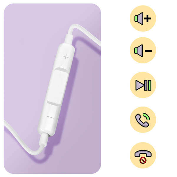 Écouteurs Filaires Jack 3.5mm Stéréo Blanc avec Télécommande pratique