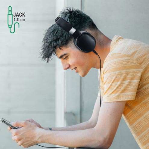 Casque Bluetooth Akashi avec port Jack 3.5mm + câble auxiliaire pour une utilisation filaire