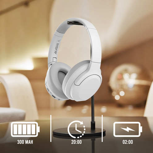 Casque Sans-fil Bluetooth 5.3, Réduction Du Bruit Et 20h D'Autonomie, Akashi - Gris 30 Casque sans fil Bluetooth Akashi avec batterie 300 mAh offrant une autonomie allant jusqu'à 20h