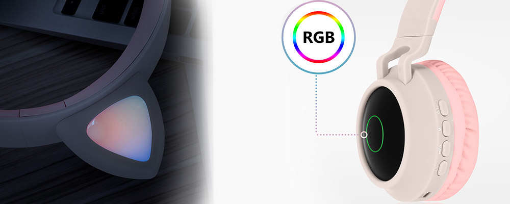 Casque Audio Bluetooth 5.0 Design Oreilles De Chat - Beige 28 Design fun et original