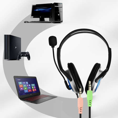 Micro-casque PC double jack Noir LinQ pour ordinateur, console, PC