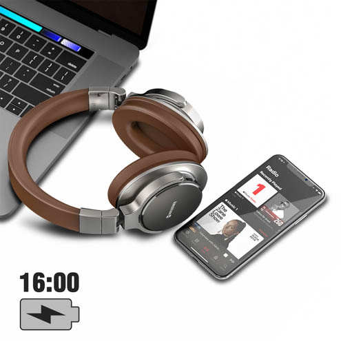 Casque Bluetooth 5.3 Extra Bass Étanche IPX3 Avec Autonomie 16 Heures, Swissten Jumbo - Marron / Argenté 27 Casque Sans Fil Bluetooth Swissten Jumbo Marron / Argenté avec une autonomie 16 heures