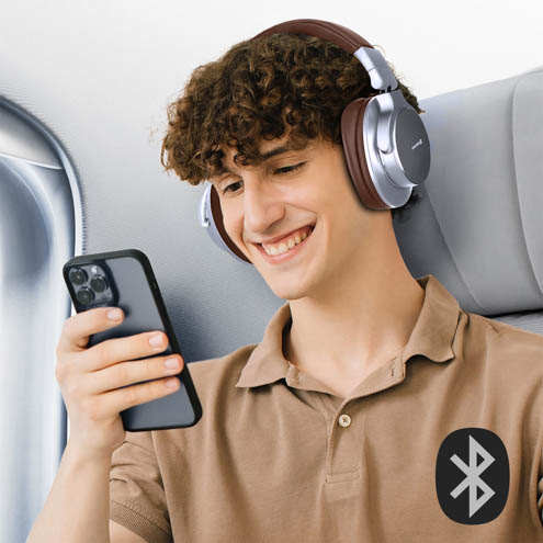 Casque Bluetooth 5.3 Extra Bass Étanche IPX3 Avec Autonomie 16 Heures, Swissten Jumbo - Marron / Argenté 25 Casque Sans Fil avec Technologie Bluetooth 5.3 Swissten Jumbo Marron / Argenté