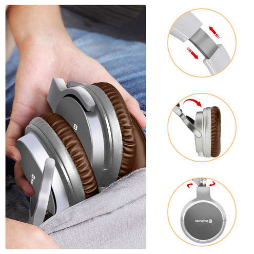 Casque Bluetooth 5.3 Extra Bass Étanche IPX3 Avec Autonomie 16 Heures, Swissten Jumbo - Marron / Argenté 30 Casque Bluetooth Swissten Jumbo Marron / Argenté au design pliable