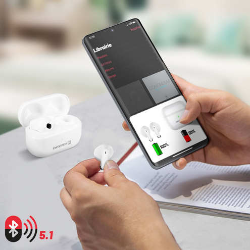 Écouteurs Sans-fil Swissten Minipods Connectivité Bluetooth 5.1 pour une transmission stable et fluide