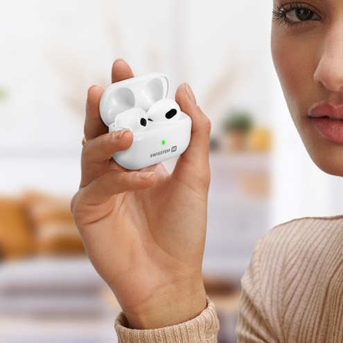 Écouteurs sans-fil avec boitier de rangement ultra-compact blanc Swissten Minipods