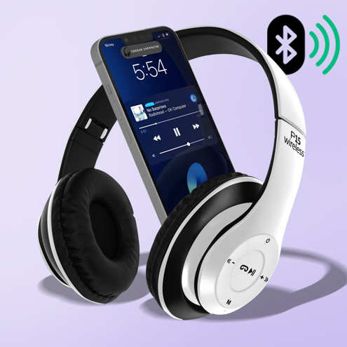 Casque audio Bluetooth P15 - Fonction kit main libre, pliable - Blanc