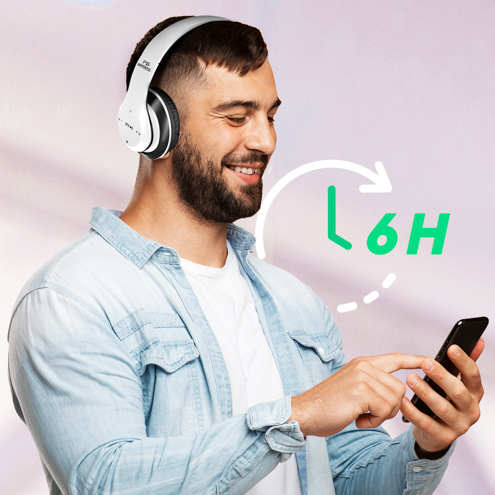 Casque audio Bluetooth P15 - Fonction kit main libre, pliable - Blanc