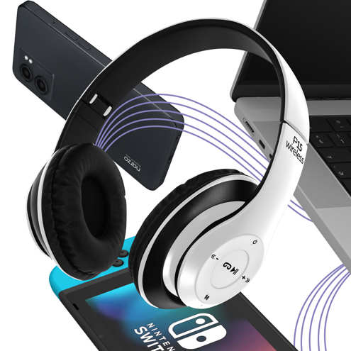 Casque audio Bluetooth P15 - Fonction kit main libre, pliable - Blanc