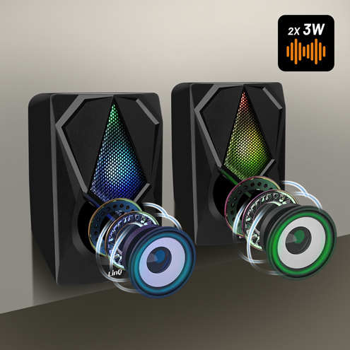 Enceinte PC Gaming RGB Filaire, Haut-Parleur 2.0, LinQ A4000 - Noir 20 Enceinte Filaire Jack 3.5mm + USB (3W x 2) LinQ A4000 Noir - Son équilibré
