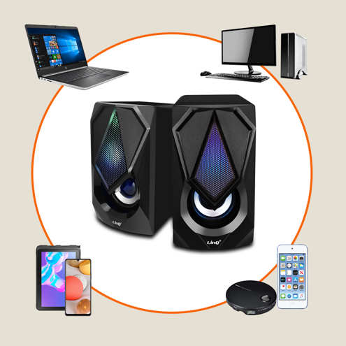Enceinte PC Gaming RGB Filaire, Haut-Parleur 2.0, LinQ A4000 - Noir 23 Enceinte Filaire Jack 3.5mm + USB (3W x 2) LinQ A4000 Noir - Large comptabilité