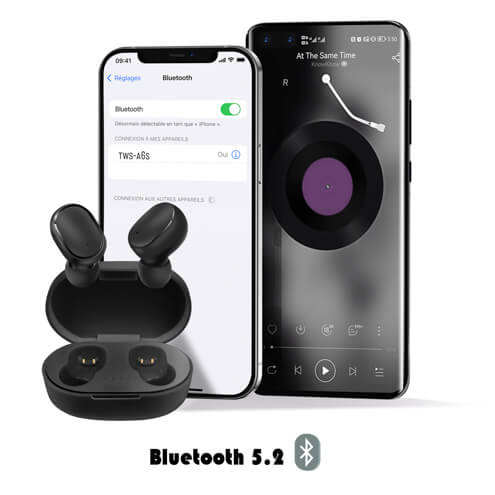 Écouteurs Sans Fil avec Boîtier de Charge Noir avec Connexion Bluetooth 5.2