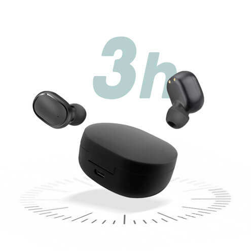 Écouteurs Sans Fil + Boîtier de Charge Noir avec Autonomie 12 heures