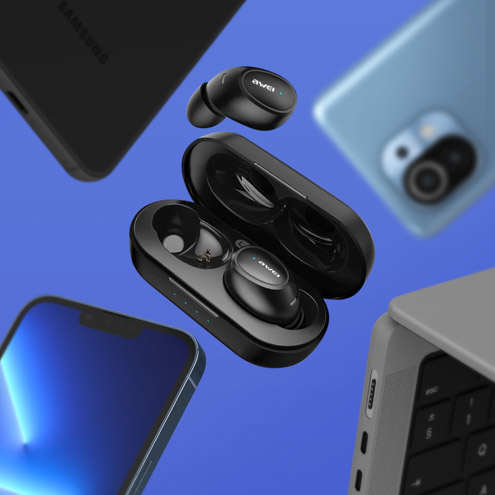 Écouteurs Sans Fil, Étui Compatible Charge Sans Fil, Commande Tactile Et Étancheité IPX6, Awei - Noir 25 Écouteurs Sans Fil, Étui compatible Charge Sans Fil, Commande Tactile et Étancheité IPX6, Awei - Noir