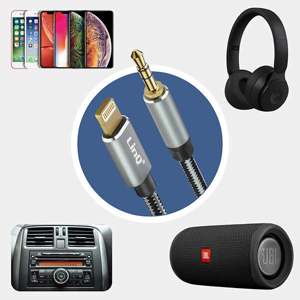 Câble Lightning vers Jack 3.5mm Mâle 1.5m, LinQ