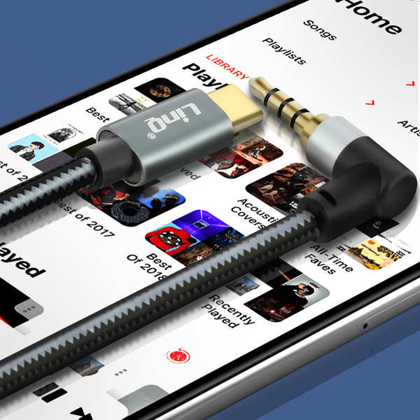 Câble Audio USB-C Vers Jack 3.5mm 4 Broches Mâle, Connecteur Coudé Nylon Tressé 1.5m, LinQ - Noir 24 Câble USB-C vers Jack 3.5mm 4 Broches Mâle 1.5m, LinQ