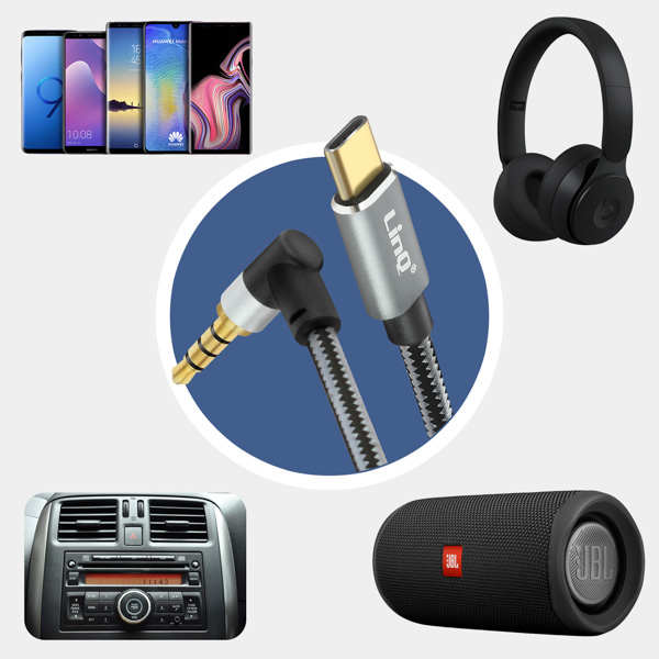 Câble Audio USB-C Vers Jack 3.5mm 4 Broches Mâle, Connecteur Coudé Nylon Tressé 1.5m, LinQ - Noir 25 Câble USB-C vers Jack 3.5mm 4 Broches Mâle 1.5m, LinQ