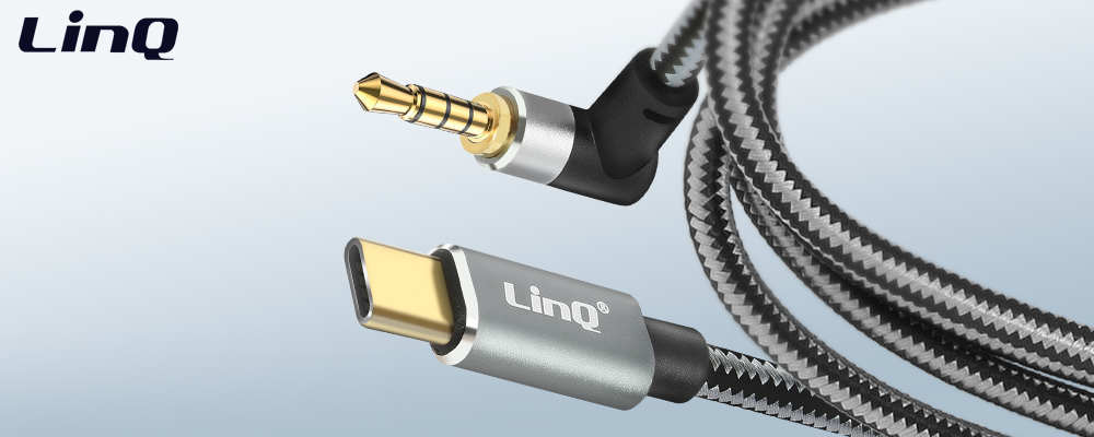 Câble Audio USB-C Vers Jack 3.5mm 4 Broches Mâle, Connecteur Coudé Nylon Tressé 1.5m, LinQ - Noir 20 Câble Audio USB-C vers Jack 3.5mm 4 Broches Mâle LinQ